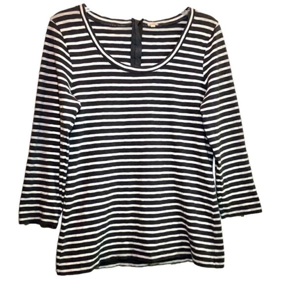 J Crew Striped Top with 3/4 Length Sleeves in Charcoal Grey/White Women’s Large - Picture 1 of 5